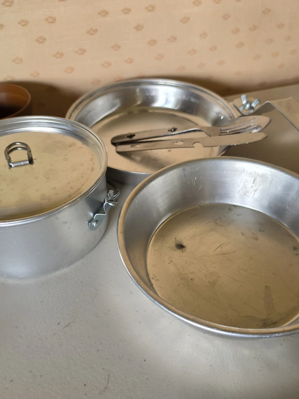 Vintage Mirro Aluminum Cookware Camping Mess Kit Set Utensils